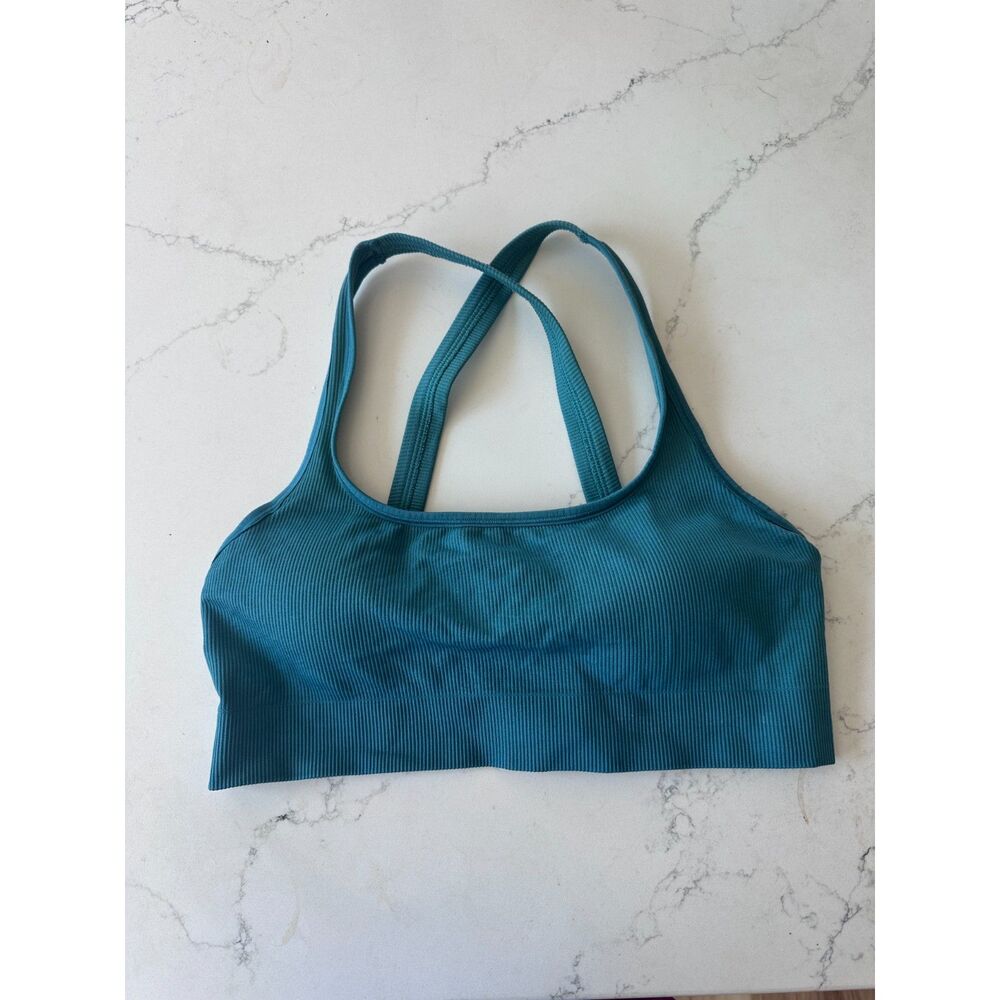 Athleta Ribbed Crossback Sports Bra Teal Size Large